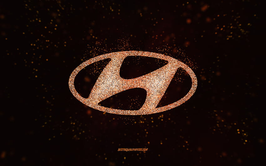 Hyundai glitter logo, , black background, Hyundai logo, orange glitter art, Hyundai, creative art, Hyundai orange glitter logo HD wallpaper