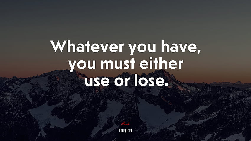 Whatever you have, you must either use or lose. Henry Ford quote ...