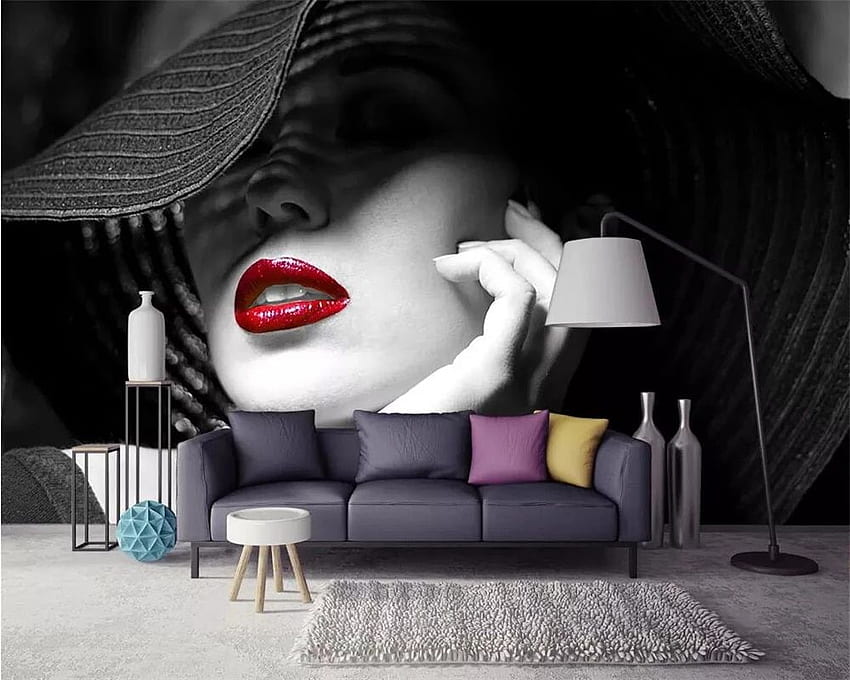 Beibehang Custom black and white contrast color red lips modern minimalist  fashion TV sofa background 3D . , Black and White Fashion HD wallpaper |  Pxfuel