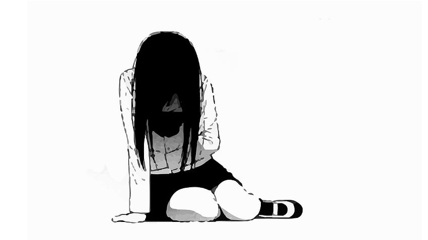一人で泣いている悲しいアニメの女の子 高画質の壁紙