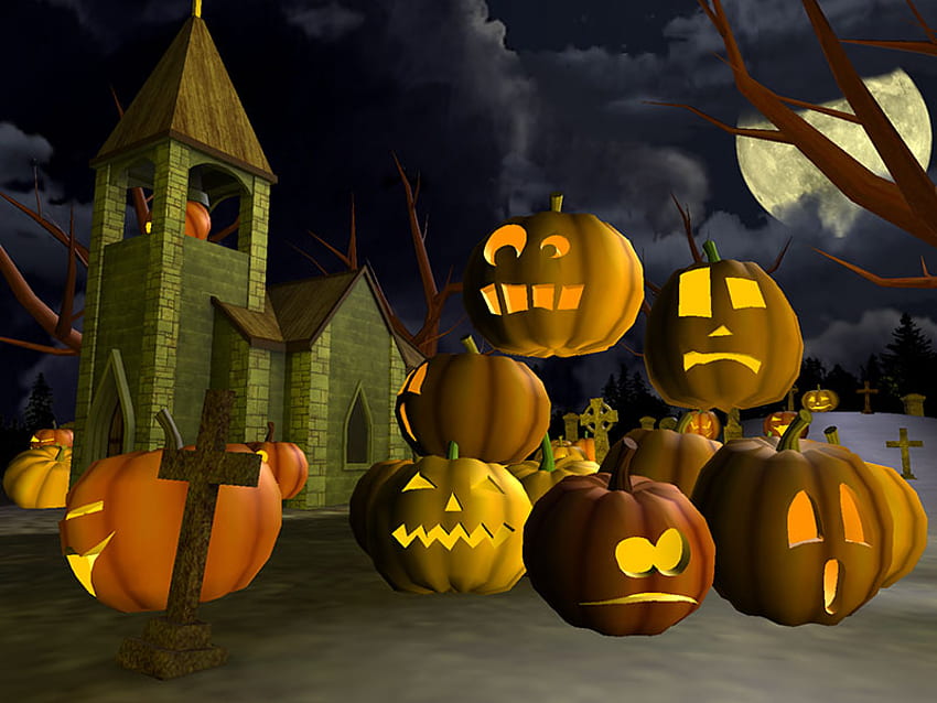 Halloween pumpkins, pumpkins, halloween, scary, fall HD wallpaper