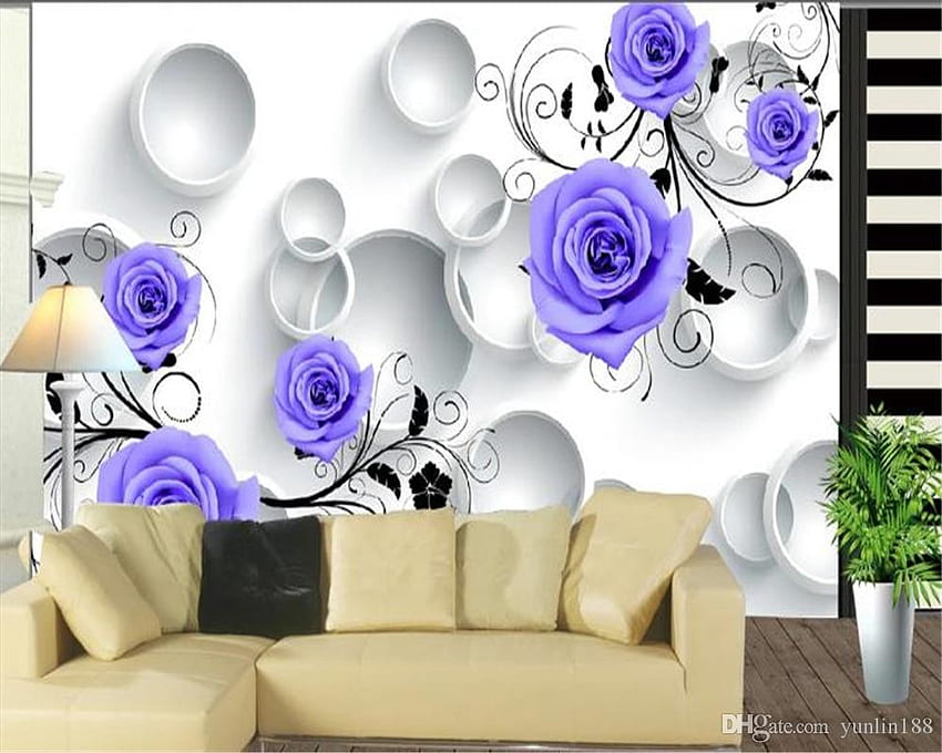 Özel 3D Beyaz Çember Narin Mor Çiçekler Oturma Odası Yatak Odası Dekore Edilmiş Çevre Dostu İpek, Yunlin188, $28.15, 3D Purple Flower HD duvar kağıdı
