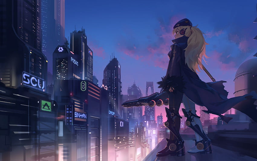 Futuristic Anime City, Cyberpunk, Anime Girl HD wallpaper
