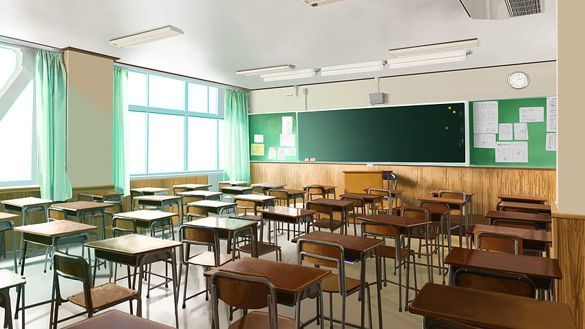 Anime, Classroom, Bench, Original, , , Background, Ed385e, Empty Classroom HD wallpaper