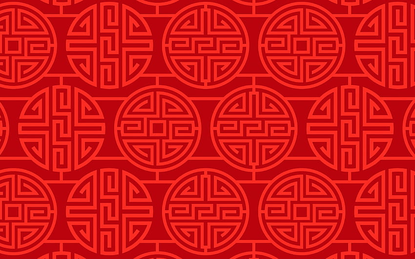 fundo chinês vermelho, círculo chinês, padrão chinês papel de parede HD