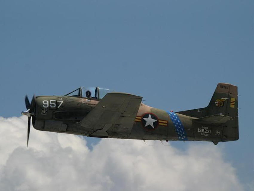 T-28B (N28CU) Warbird, nuvole, aereo, cielo, guerra Sfondo HD