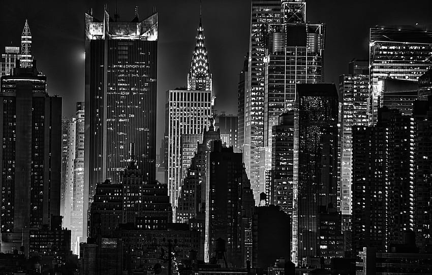 luz, noite, Luzes, construção, Nova York, Noir, Arranha-céus, The Chrysler building for, seção город papel de parede HD