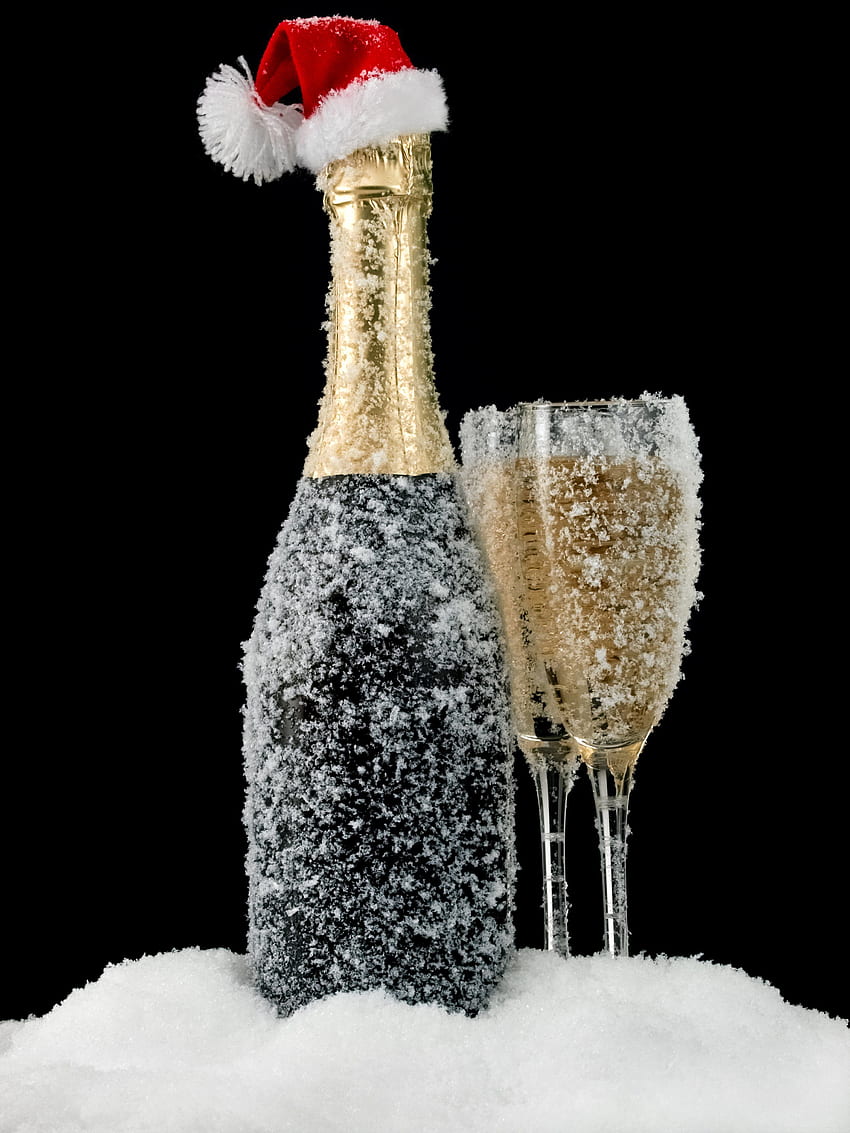 New year Winter hat Sparkling wine Snow Food HD phone wallpaper