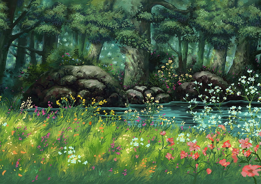 Ghibli-Studientag 20190502. Galerien. Landschaft. Ghibli-Kunstwerk, Studio-Ghibli-Hintergrund, Anime-Landschaft, Studio-Ghibli-Natur HD-Hintergrundbild