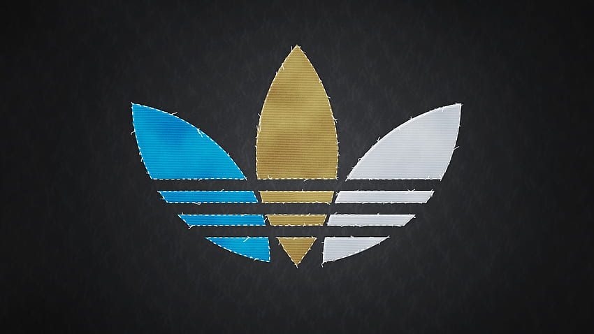 Adidas logo in three colors: white, blue and brown, Colorful Adidas Logo HD wallpaper