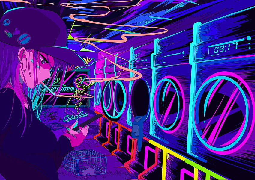 Neon Effect Girl Anime HD wallpaper
