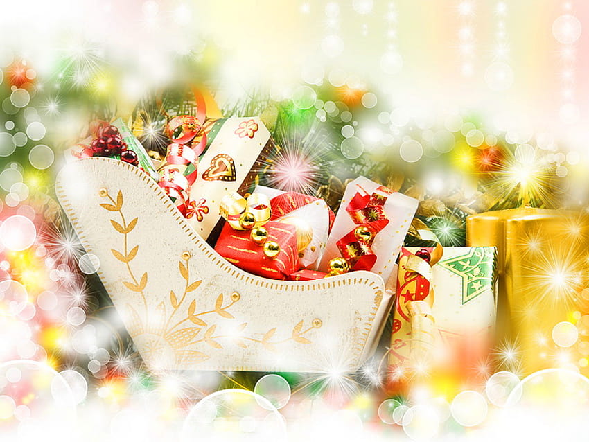 Weihnachtsdekoration, Spielzeug, Bälle, Dekoration, Grün, Lichter, Gelb, Weihnachten, Rot, Neujahr HD-Hintergrundbild