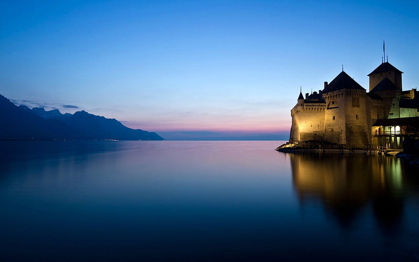 Zamek Chillon nad Jeziorem Genewskim - Montreux Szwajcaria []. Kraj oceanu, Zamek, Jezioro Genewskie, Jezioro Genewskie Tapeta HD