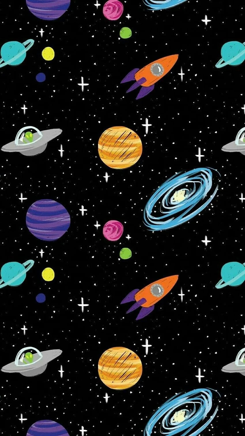 Space Cartoon Aliens Rocket Ships Planets Galaxy IPhone HD phone wallpaper