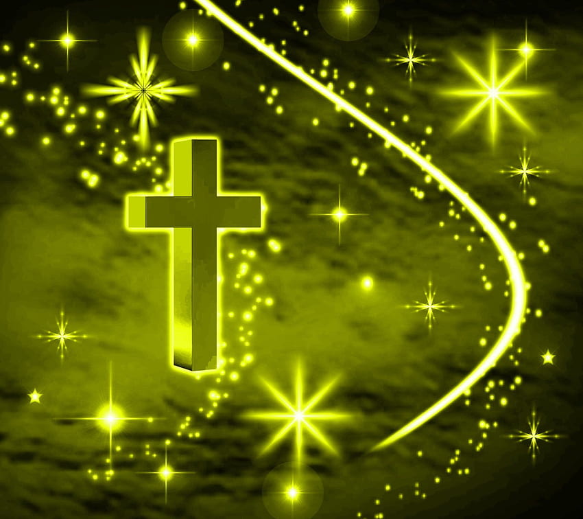 Yellow Cross With Stars Background HD wallpaper