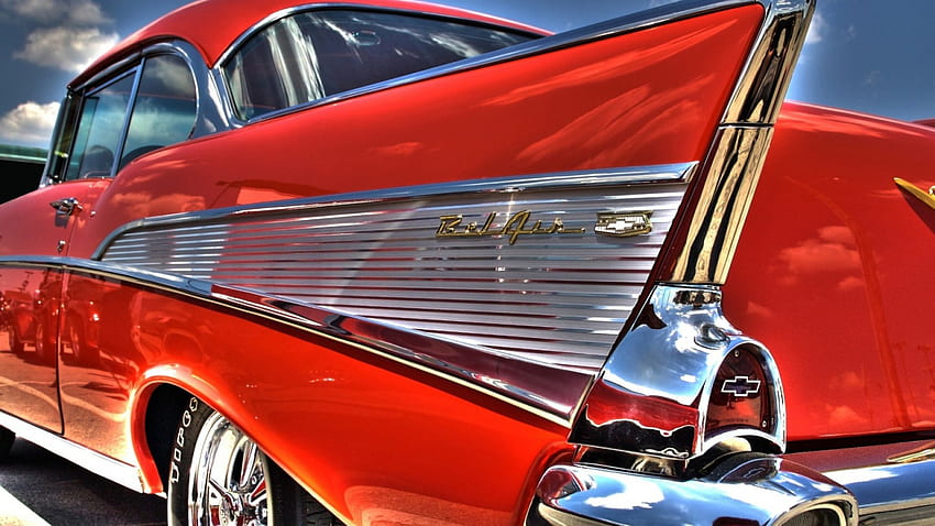 57' chevy, wings, classic, car, red HD wallpaper