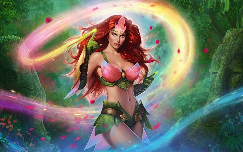 Edera Nymph, girl, juggernaut wars, woman, pink, fantasy, green, game, redhead HD wallpaper