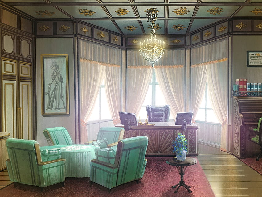 Аниме Пейзаж: Луксозен офис в къщата на богатия човек (Аниме фон) HD тапет