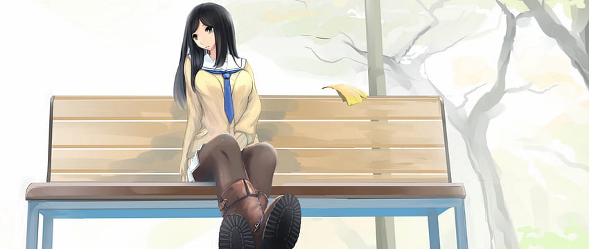 Anime Girl, Sitting, Bench, , , Background, Szl Jd HD wallpaper