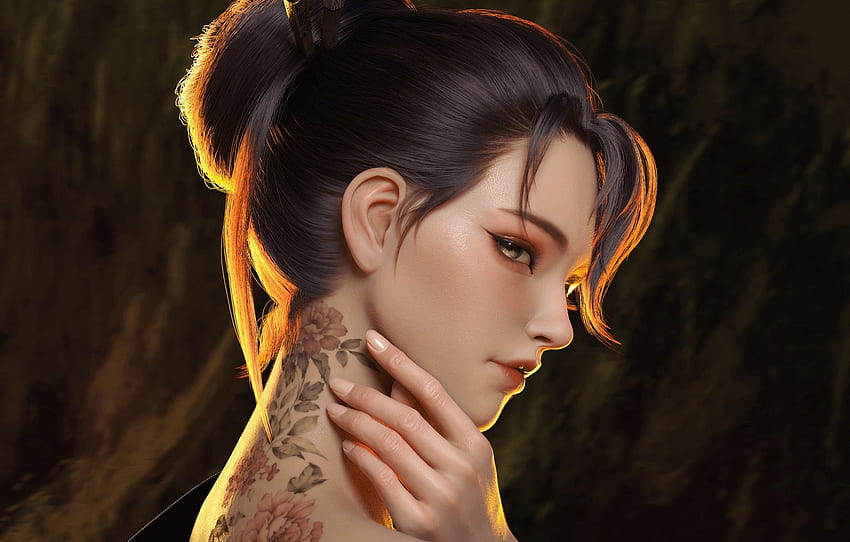 look, girl, Japanese, hand, tattoo, art for , section арт, Japanese Girl Art HD wallpaper
