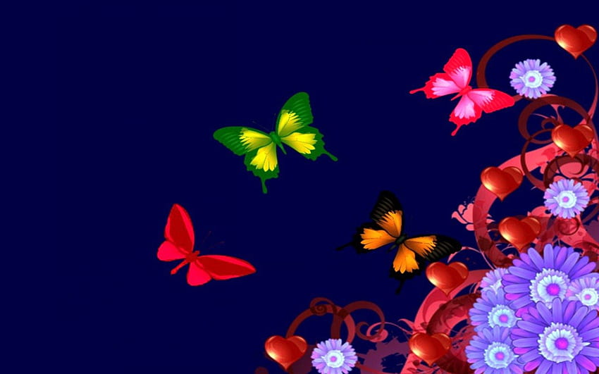 蝶の魔法、蝶との日々、きれいな蝶、神秘的な蝶、ハートの花と蝶 高画質の壁紙