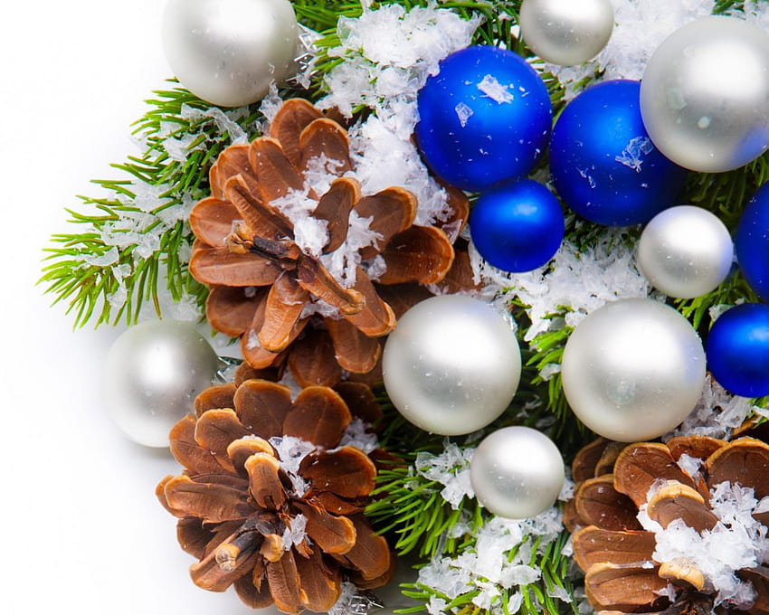 * Weihnachtskugeln *, blau, weiß, Urlaub, Weihnachten, Weihnachtskugeln, Frohe Weihnachten, Schnee HD-Hintergrundbild