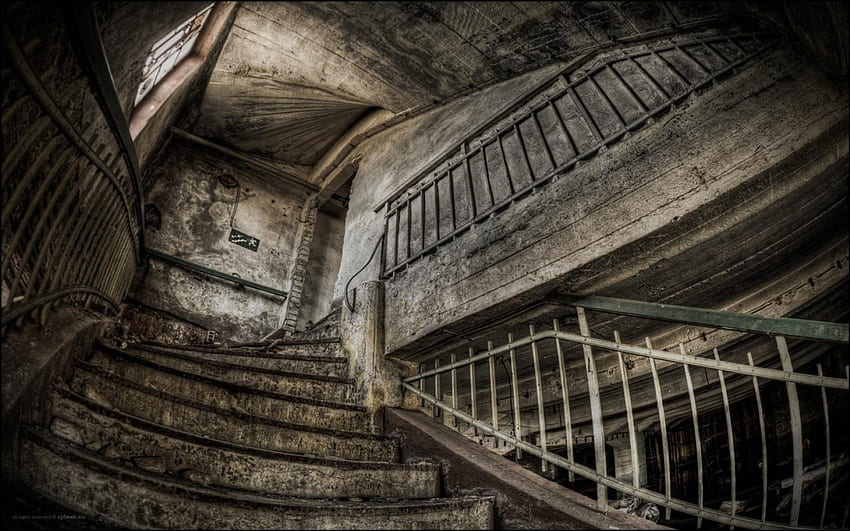 velhas escadas arruinadas abandonadas r, abandonadas, escadas, ruínas, edifício, r papel de parede HD