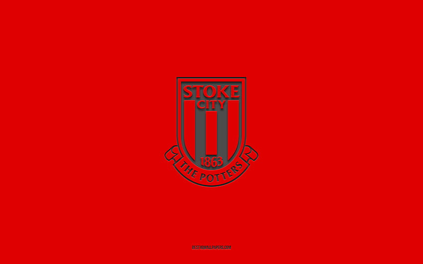 Stoke City FC, red background, English football team, Stoke City FC emblem, EFL Championship, Stoke-on-Trent, England, football, Stoke City FC logo HD wallpaper
