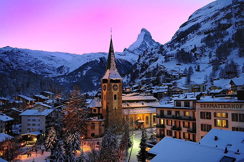 Switzerland Zermatt Swiss Alps Spruce Winter, Switzerland Villages HD wallpaper