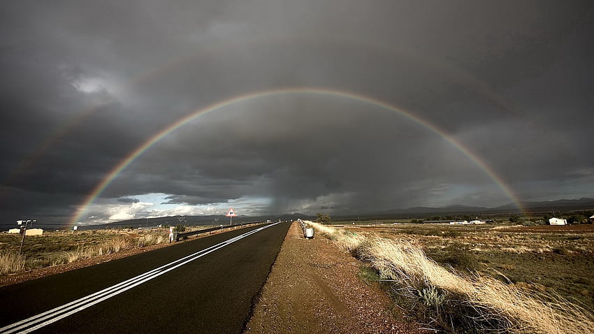 Nature, Rainbow, Road, Asphalt, Steppe HD wallpaper