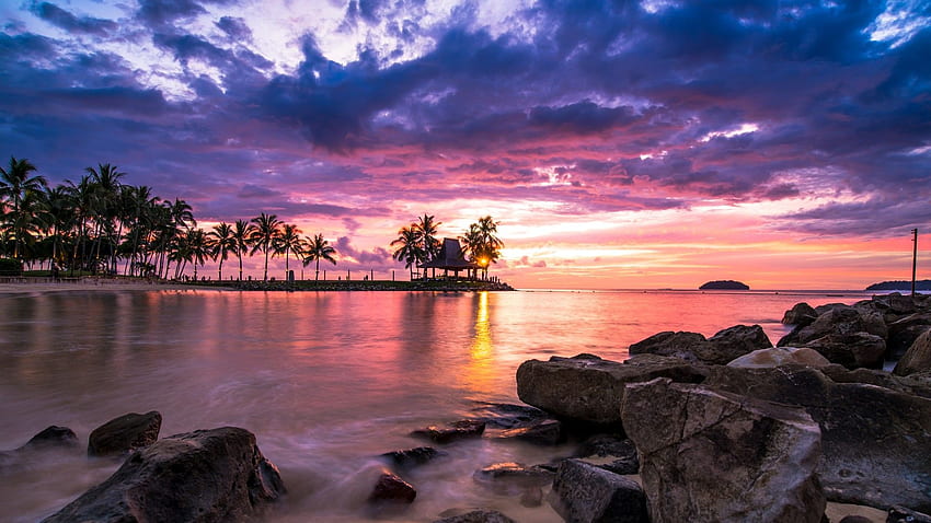 A Beautiful Sunset by the Beach Nature Landscape HD wallpaper