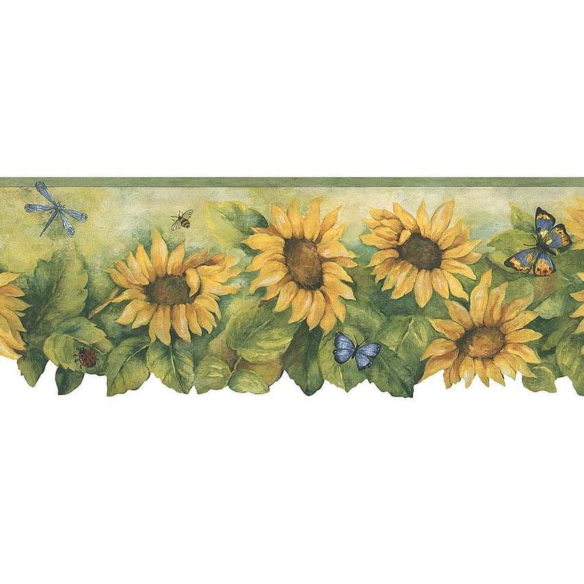 Norwall Die Cut Sunflower Mustard Yellow, Green, Blue Border BG71361DC The Home Depot, Red and Yellow Sunflower HD phone wallpaper