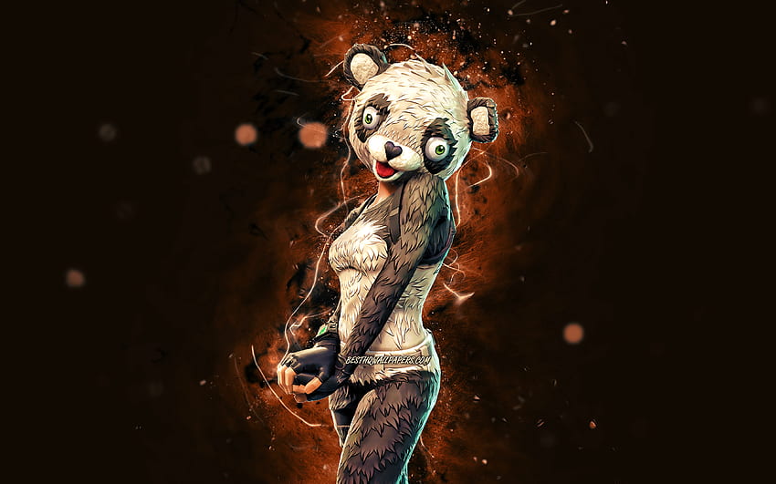 หัวหน้าทีมแพนด้า, ไฟนีออนสีน้ำตาล, Fortnite Battle Royale, ตัวละคร Fortnite, สกินหัวหน้าทีม Panda, Fortnite, หัวหน้าทีม Panda Fortnite วอลล์เปเปอร์ HD