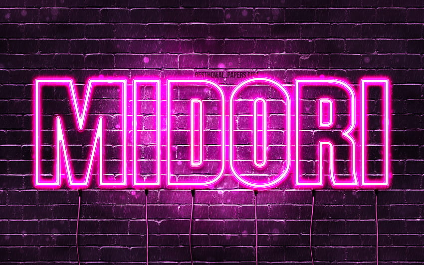 Happy Birtay Midori, , pink neon lights, Midori name, creative, Midori Happy Birtay, Midori Birtay, popular japanese female names, with Midori name, Midori HD wallpaper