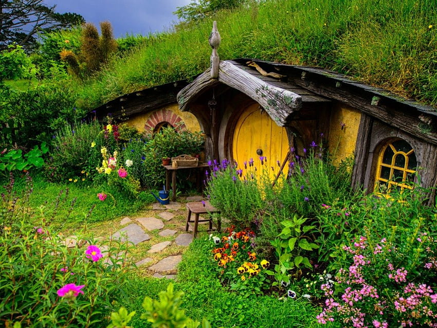 Властелинът на пръстените, трева, цветя, зелено, къща HD тапет