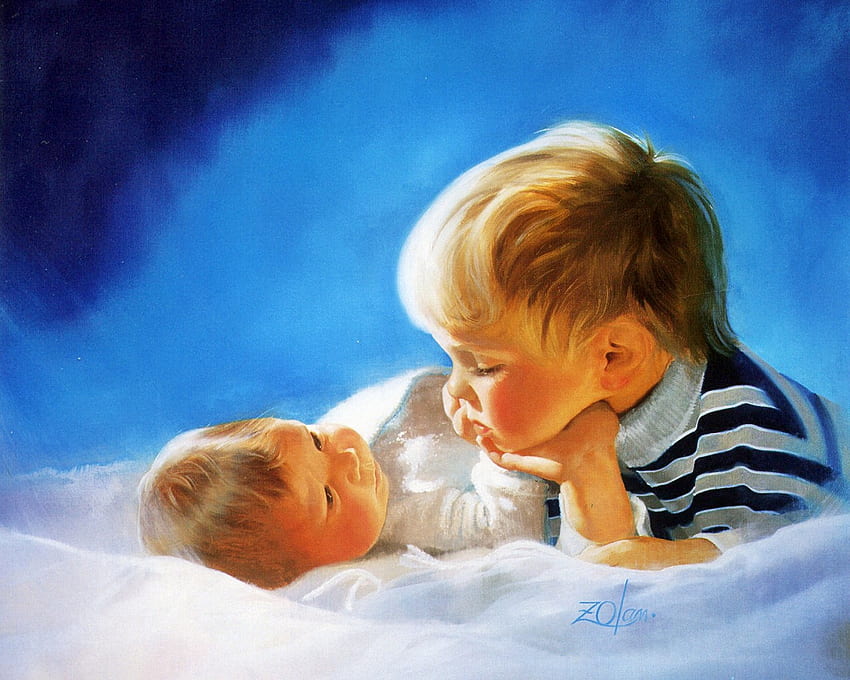 Two Baby Boys Talking And Staring, The Older One Works As Caretaker, Must Be Well Appreciated – Childhood Painting . World, Two Boys HD wallpaper