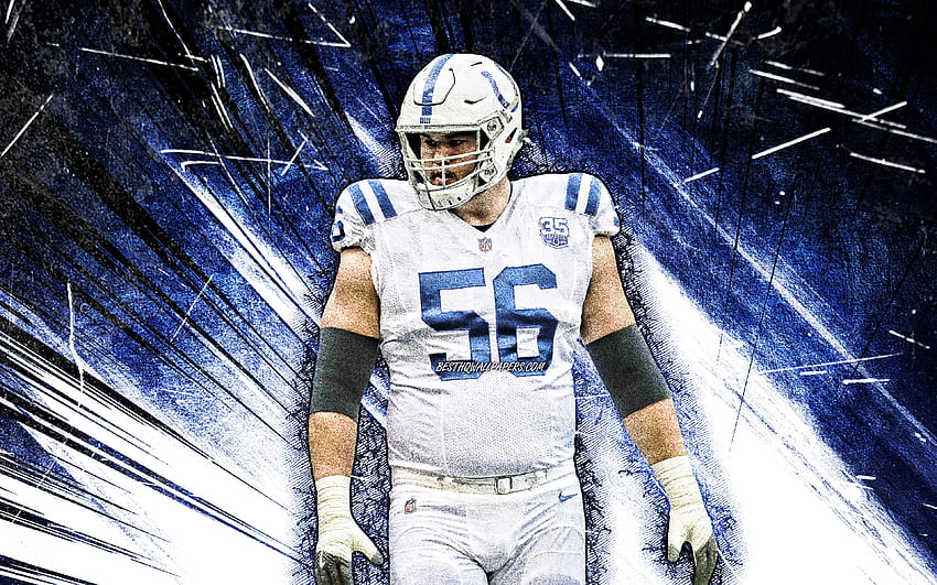 Quenton Nelson, grunge art, Indianapolis Colts, american football, offensive guard, NFL, Quenton Emerson Nelson, blue abstract rays, Quenton Nelson , Quenton Nelson Indianapolis HD wallpaper