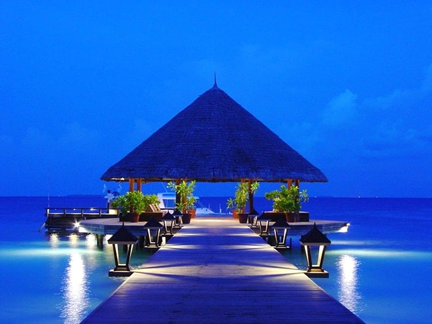 Playas: Noche de Bienvenida Romántico Blue Maldives Beach Border fondo de pantalla