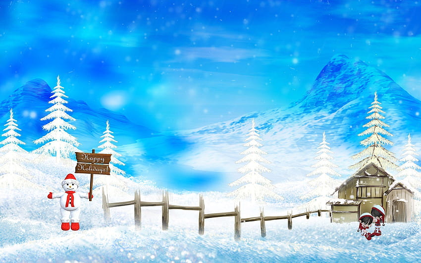 Cena de neve de natal, desenhos animados de neve papel de parede HD