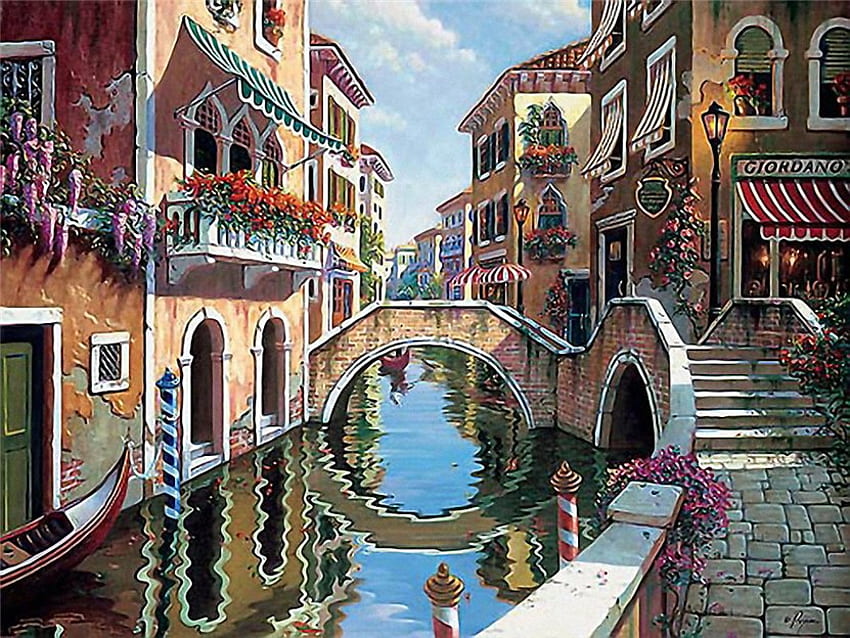 Güzel manzara, gondol, İtalya, güzel, tatil, yaz, binalar, Venedik, , kanallar, görünüm, gökyüzü, su HD duvar kağıdı