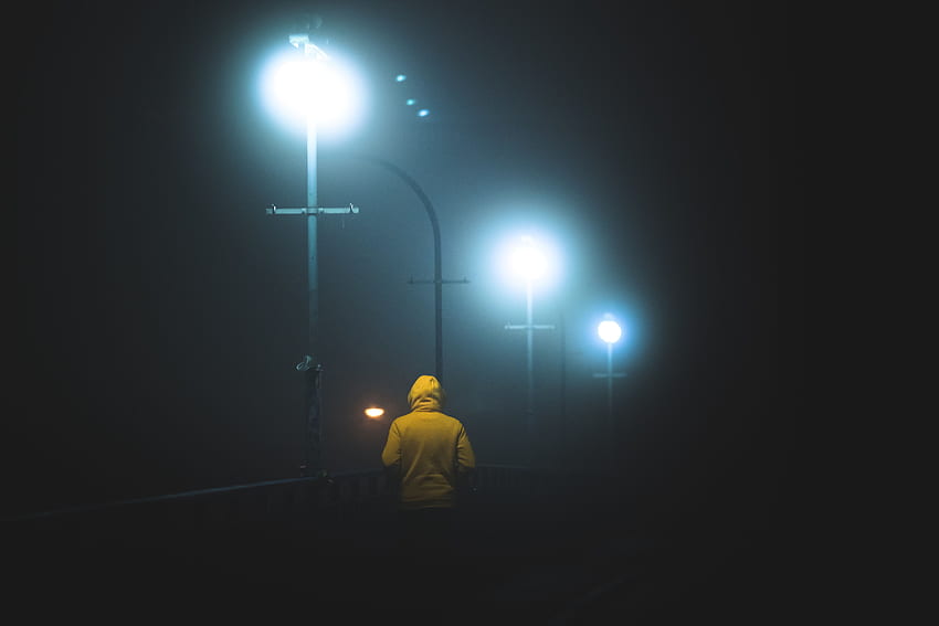 Nacht, Lichter, Dunkel, Verschiedenes, Verschiedenes, Nebel, Laternen, Mensch, Person HD-Hintergrundbild