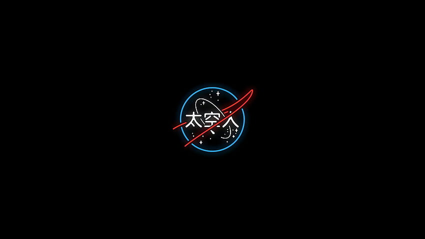 neon, NASA, Japanese, simple, black background, minimalism • For You For & Mobile, Aesthetic Japanese 2560X1440 HD wallpaper