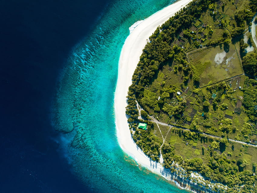 Tropik adalar, Maldivler, plaj, havadan görünüş HD duvar kağıdı