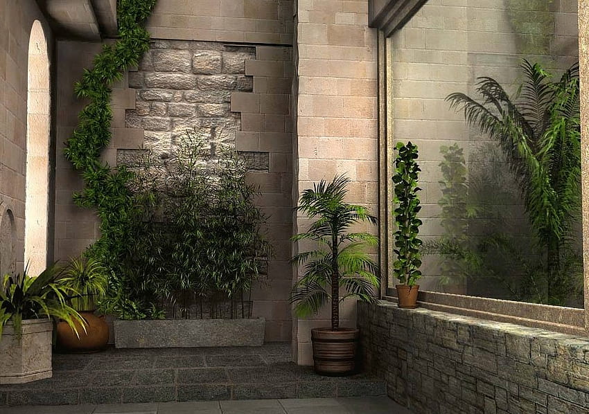 Atrium, trees, garden, interior HD wallpaper