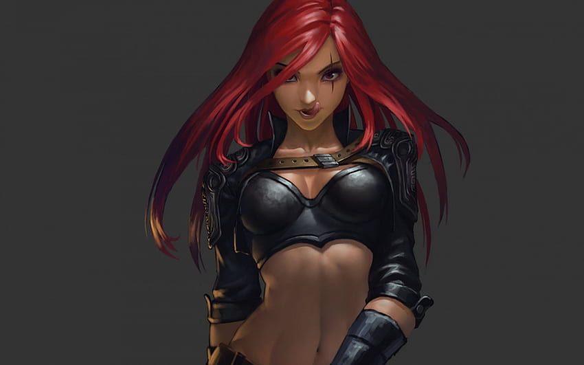 Katarina, schwarz, Fantasy, League of Legends, Spiel, Rotschopf, Mädchen, Frau HD-Hintergrundbild