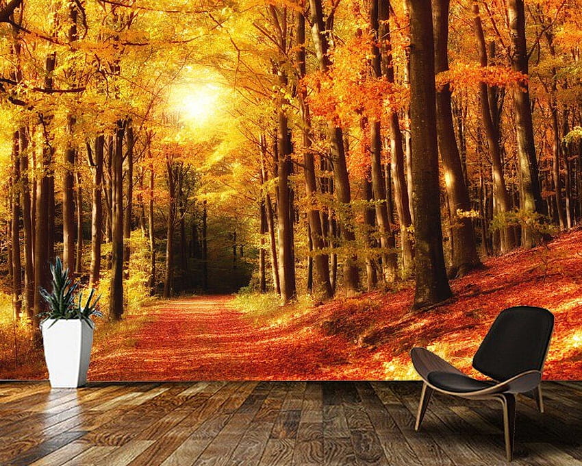 Papel de parede Autumn maple forest natural landscape 3D , living room bedroom wall papers home decor kitchen mural. HD wallpaper