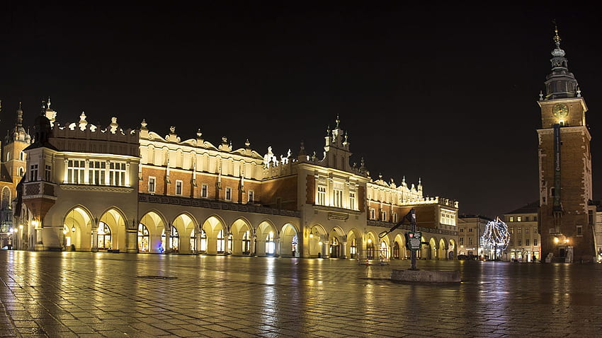 Краков Полша Градски площад Нощни градове Сграда HD тапет