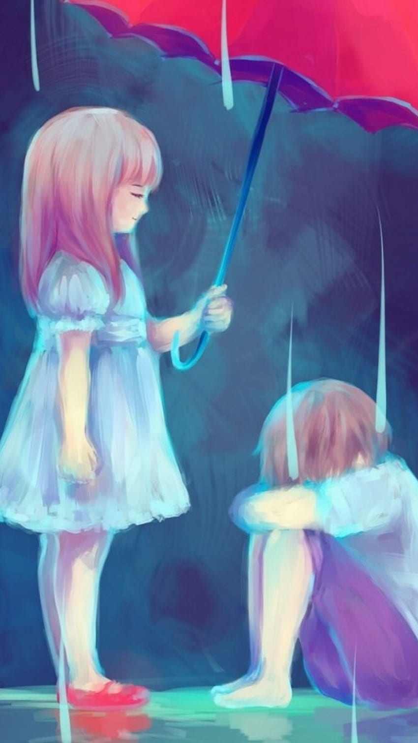 Couple Cartoon, Sad Anime, Rain Background HD phone wallpaper