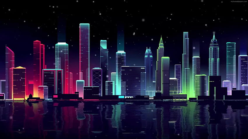 Night City Neon Skyline Live, Anime Girl City Night fondo de pantalla