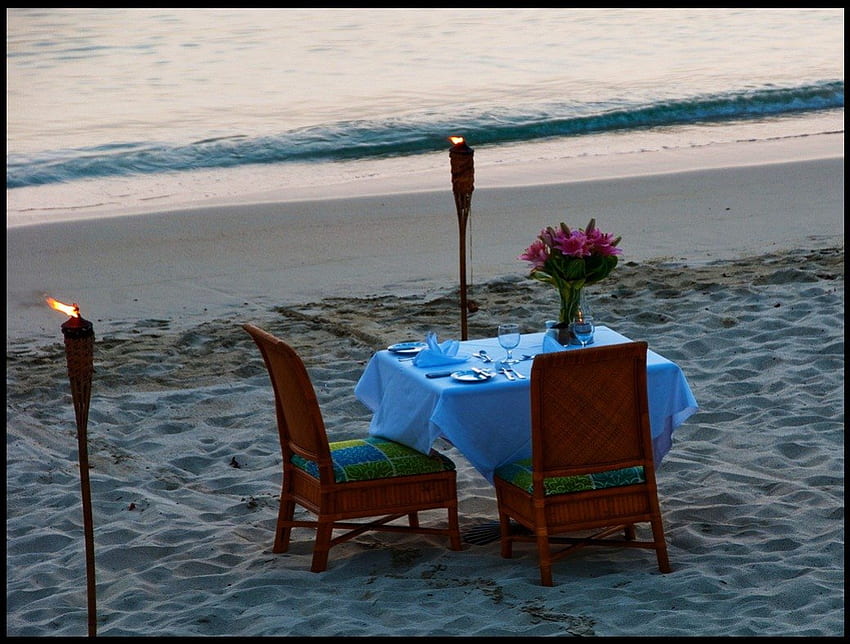Dinner by the Sea, sea, dinner, nature, beach HD wallpaper